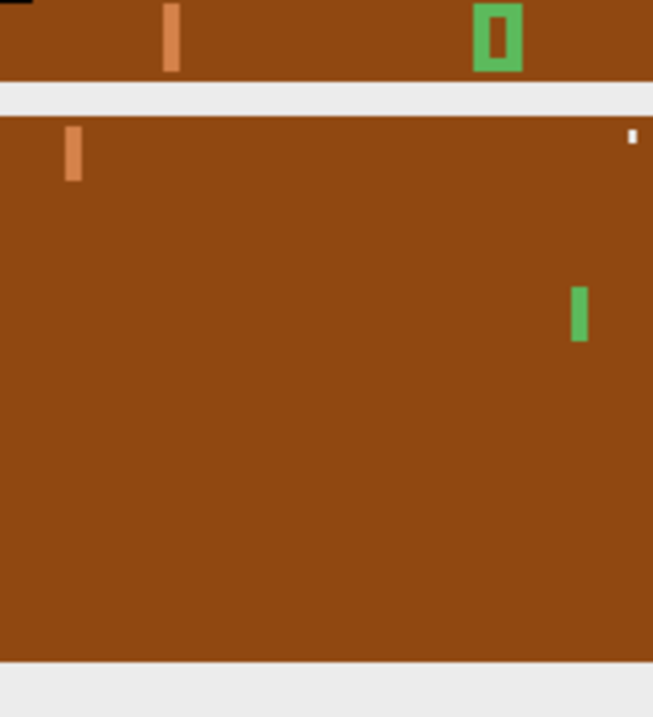 Frame of pong game played by reinforcement learning agent.